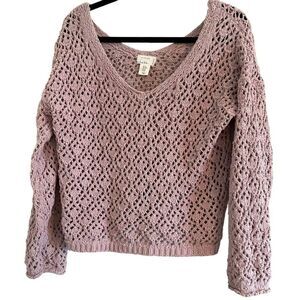 Nicole Miller Crochet Loose Knit Sweater Pink Womens L Preppy Boho Academia Work